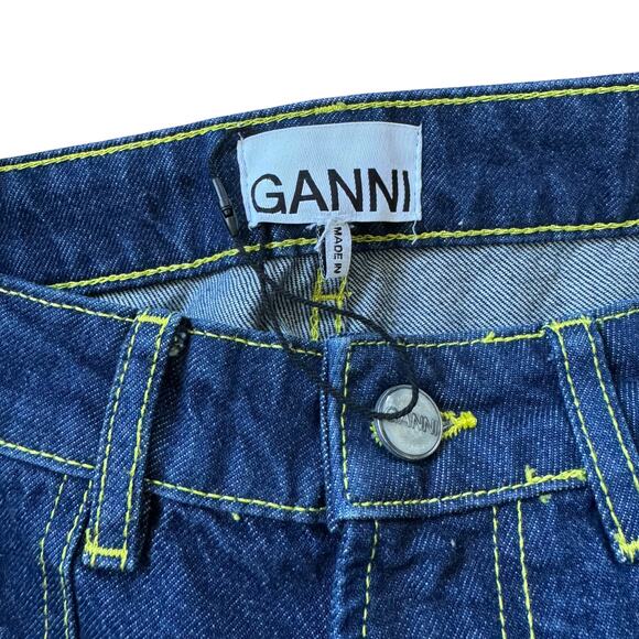 NEW Ganni Angi Wide Leg Cargo Jeans Rinse Denim - Picture 4 of 13
